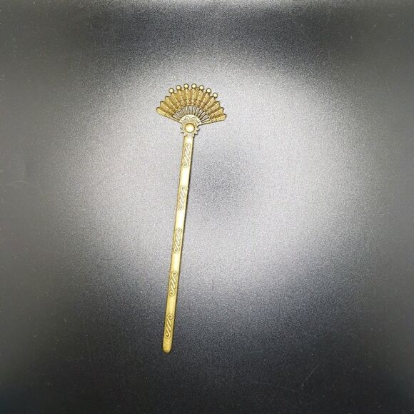 Antique bronze bun holder hair chopstick with Asian fan - Picture 3 of 3